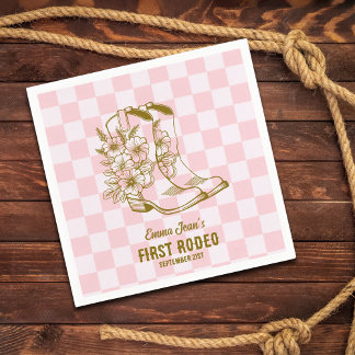 Guardanapo De Papel First Rodeo Floral Cowboy Boots 1st Birthday