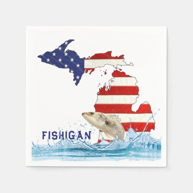 Guardanapo De Papel Fish In Water and USA Flag Michigan (Frente)