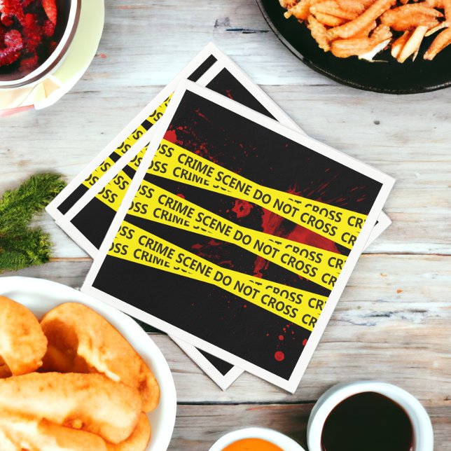 Guardanapo De Papel Fita de Cena de Crime Policial (Police Crime Scene Tape Napkins from Ricaso. With blood splattered detail. )