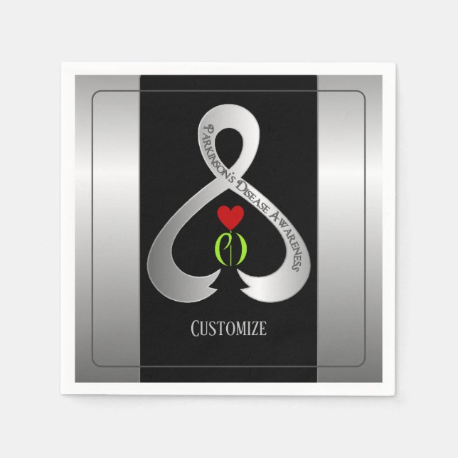 Guardanapo De Papel Fita de Sensibilização de Parkinson, Preta e Prata (Frente)