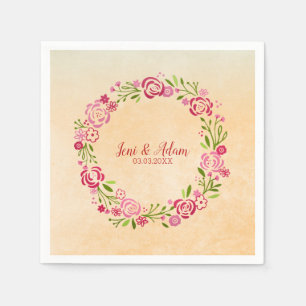 Guardanapo De Papel Fita Rosa E Vermelha Com Folhas