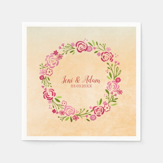 Guardanapo De Papel Fita Rosa E Vermelha Com Folhas (Frente)