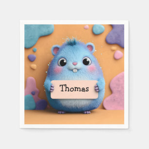 Guardanapo De Papel Fixe Fluffy Blue Hamster Segurando um Sinal com No