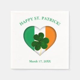 Guardanapo De Papel Flag of Ireland Heart with Shamrock Rua. Patrick