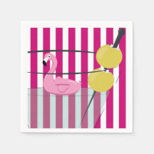 Flamingo & Cabana Stripe Cocktail Napkin - Rosa