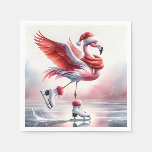 Guardanapo De Papel Flamingo De Natal Em Skates (Frente)
