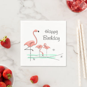 Guardanapo De Papel Flamingo Ocean Trio 4 Parabéns
