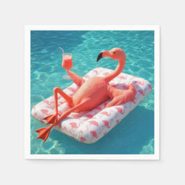 Guardanapo De Papel Flamingo Relaxing On a Pool Mattress