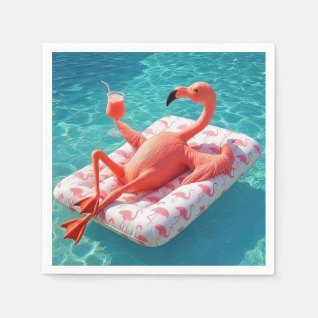 Guardanapo De Papel Flamingo Relaxing On a Pool Mattress (Frente)