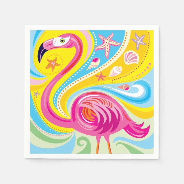 Guardanapo De Papel Flamingo Rosa com Estrela do Mar (Frente)