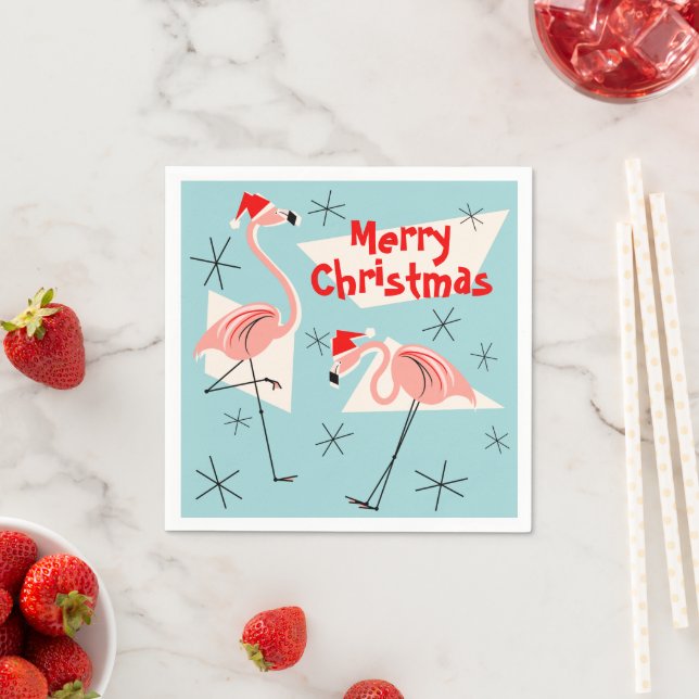 Guardanapo De Papel Flamingo Santas Blue Merry Papel guardanapo (Insitu)