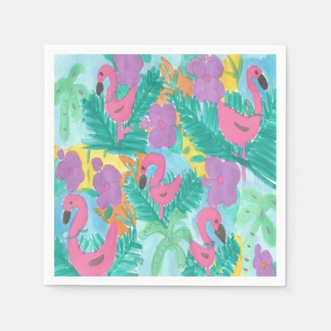 Guardanapo De Papel Flamingo Tropical Jungle Impressão (Frente)