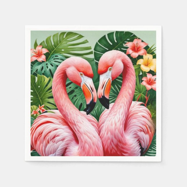 Guardanapo De Papel flamingos colos cor-de-rosa Papel tropical Napkin (Frente)