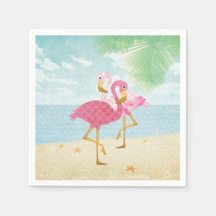 Guardanapo De Papel Flamingos cor-de-rosa da aguarela na praia