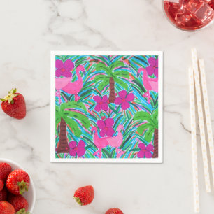 Guardanapo De Papel Flamingos e Palm Trees do Partido da Praia