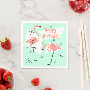 Guardanapo De Papel Flamingos Retro Green Happy Birday