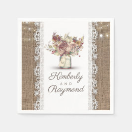 Guardanapo De Papel Flaoral Mason Jar e Burlap Lace Rustic Weding
