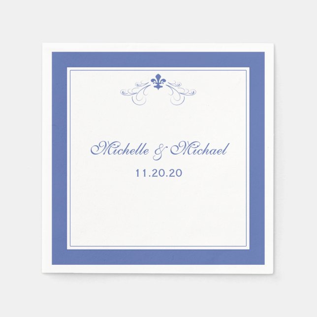 Guardanapo De Papel Fleur de Lis - Azul Elegante Personalizado (Frente)