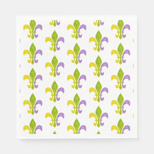 Guardanapo De Papel Fleur de Lis do Mardi Gras em Branco (Frente)