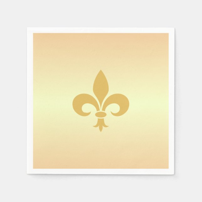 Guardanapo De Papel Fleur-de-Lis Dourada em Gradiente Dourado (Frente)