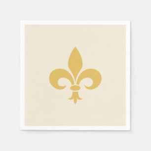 Guardanapo De Papel Fleur-de-Lis Dourada no Bege Champanhe