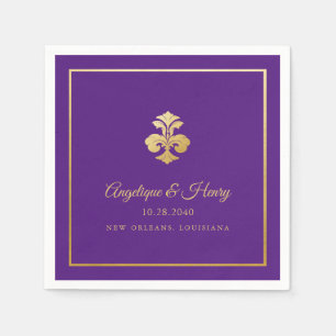 Guardanapo De Papel Fleur de Lis Dourado Púrpura Elegante Personaliza