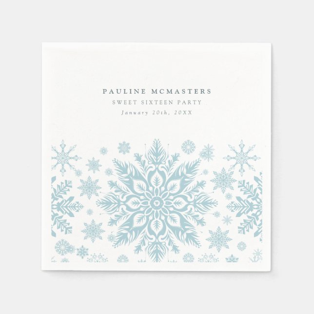 Guardanapo De Papel Floco de neve azul-branco de 16 partidos Doce Inve (Frente)