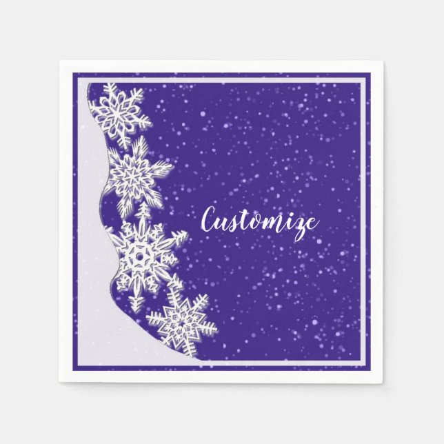 Guardanapo De Papel Floco de neve de Natal Azul Personalizado (Frente)