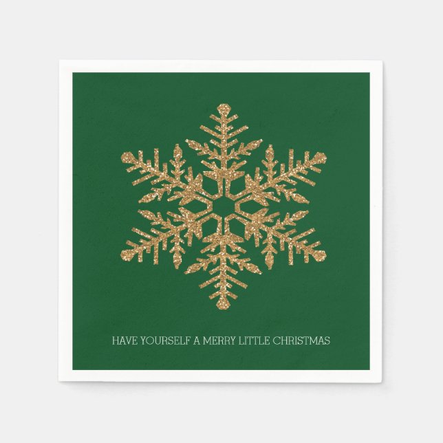 Guardanapo De Papel Floco de neve Dourado verde (Frente)