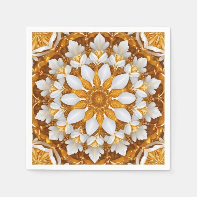 Guardanapo De Papel Floco de neve floral ouro Caleidoscópio (Frente)