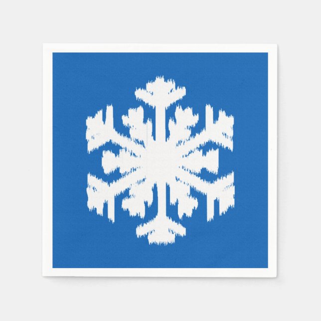Guardanapo De Papel Floco de neve Ikat - Azul de cobalto e branco (Frente)