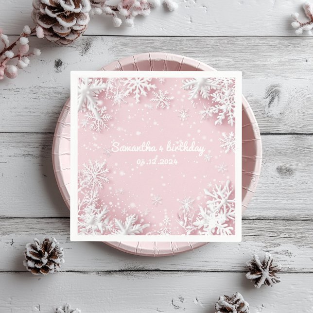 Guardanapo De Papel Floco de neve Pastel Pink Winter Wonderland (Criador carregado)