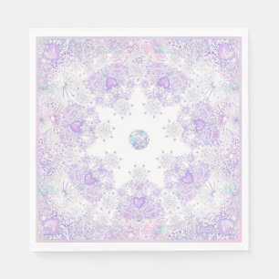 Guardanapo De Papel floco de neve roxo leve e coração brilhando