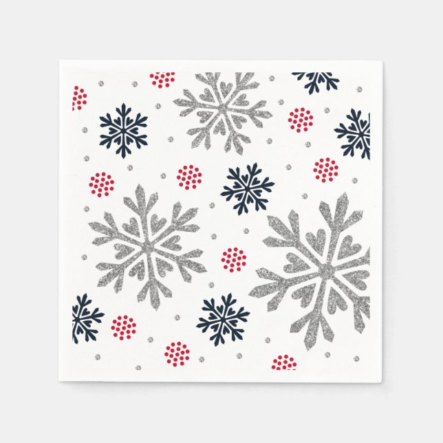 Guardanapo De Papel Floco de neve Silver Glitter (Frente)