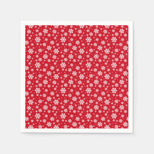 Guardanapo De Papel Flocos Brancos de Neve em Padrão Vermelho de Inver