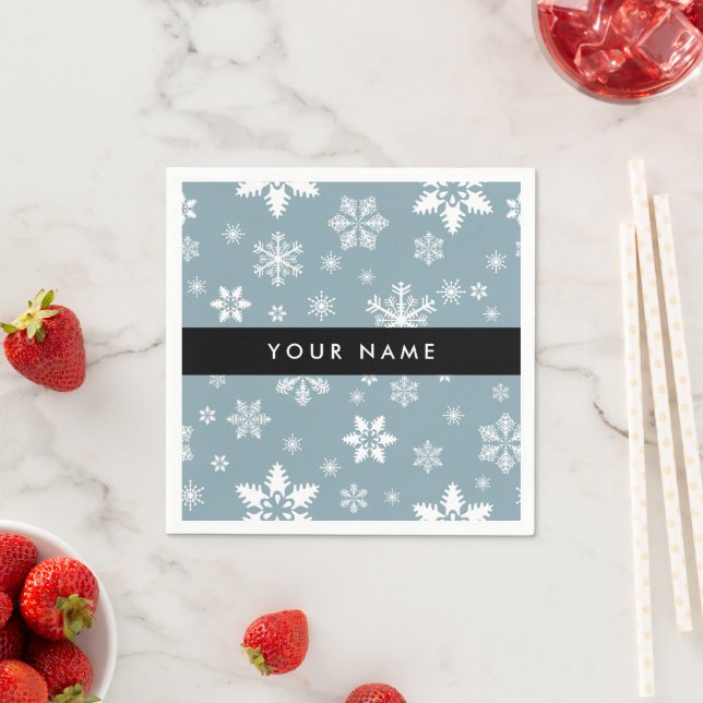 Guardanapo De Papel Flocos de neve brancos, Cinzas, seu nome, Personal (Insitu)