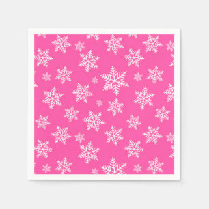 Guardanapo De Papel Flocos de Neve Brancos em Padrão de Inverno Rosa