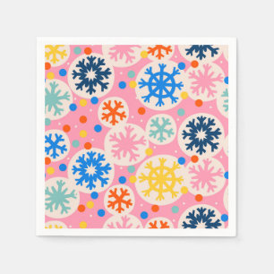 Guardanapo De Papel Flocos de neve coloridos no padrão de feriado rosa