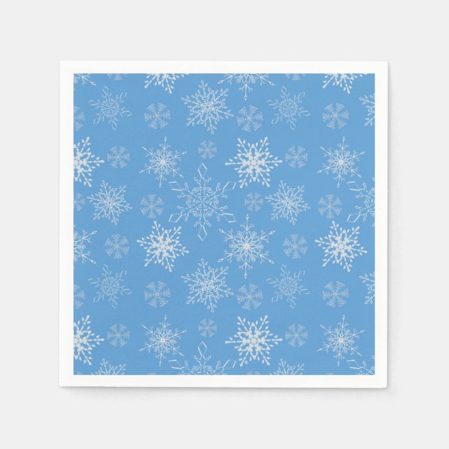 Guardanapo De Papel Flocos de neve com brilho azul (Frente)
