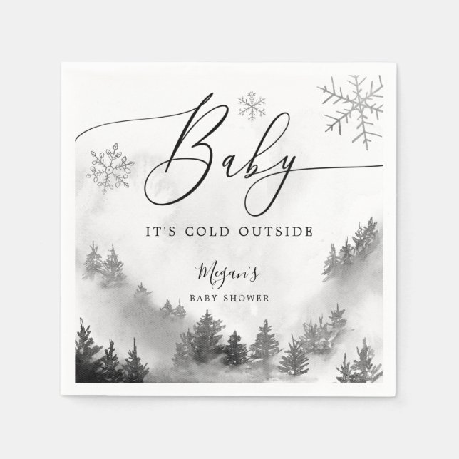 Guardanapo De Papel Flocos de neve da Cinza Chá de fraldas de inverno (Frente)