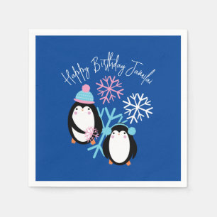 Guardanapo De Papel Flocos de Neve de Aniversário de Pinguim Rosa Azul