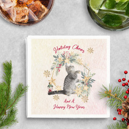 Guardanapo De Papel Flocos de neve de gato bonitinho e verde Natal