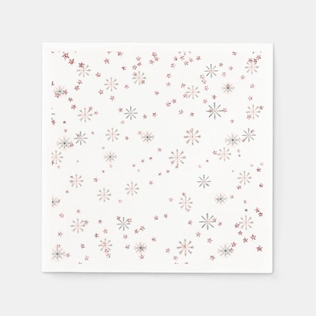 Guardanapo De Papel Flocos de Neve de Inverno Rosa e Prata (Frente)