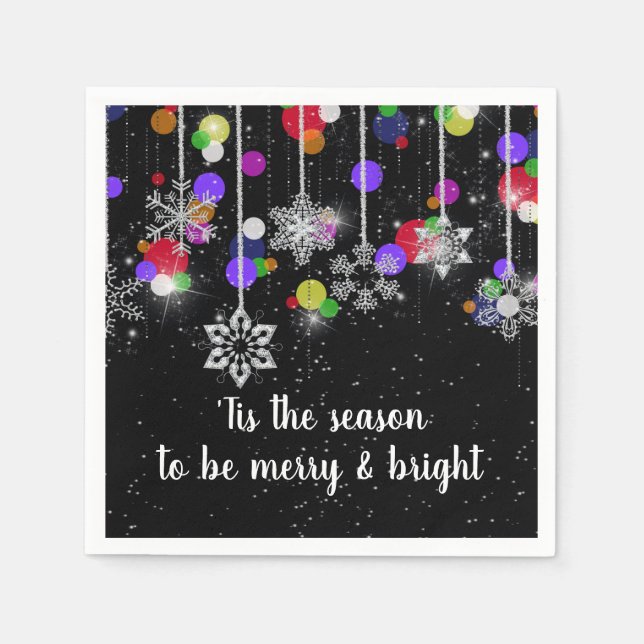 Guardanapo De Papel Flocos de neve de Natal em Preto (Frente)