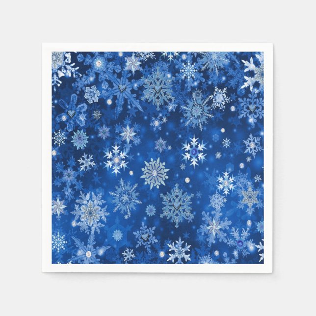 Guardanapo De Papel Flocos de neve de Natal Papel Azul e Prateado Nápo (Frente)