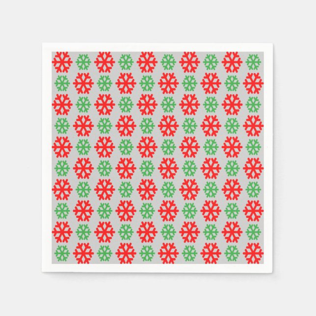 Guardanapo De Papel Flocos de neve de natal vermelhos e verdes (Frente)