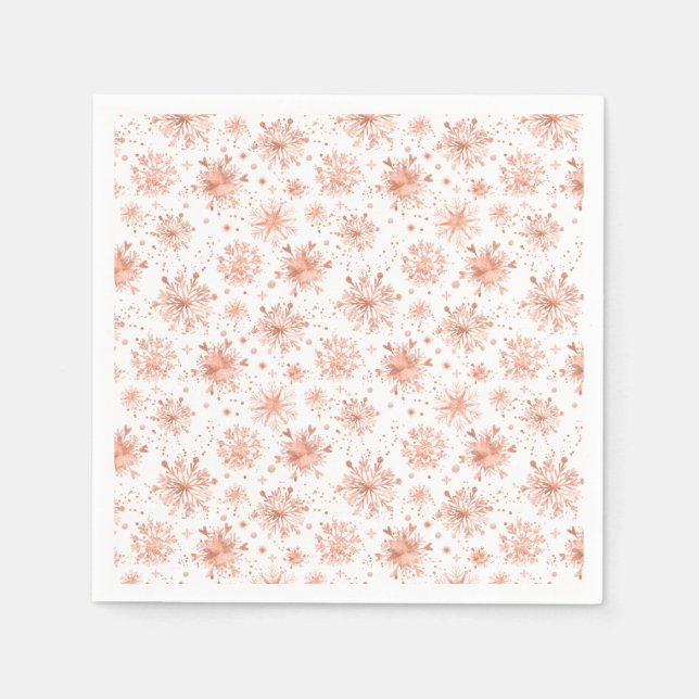 Guardanapo De Papel Flocos de Neve de Ouro Rosa no Branco (Frente)