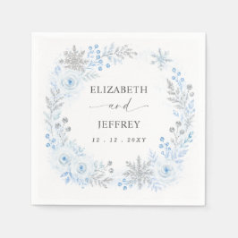 Guardanapo De Papel Flocos de Neve Florais Prata Azul Casamento de Inv