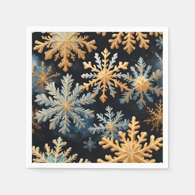 Guardanapo De Papel Flocos de neve Magnética Natal Dourado Azul Preto (Frente)