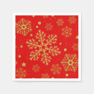 Guardanapo De Papel Flocos de neve ouro em vermelho